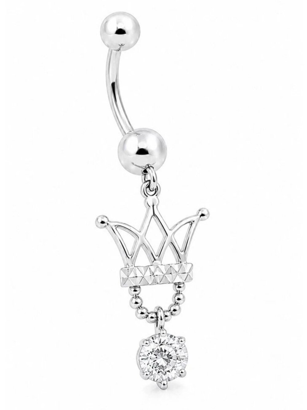 Created White Sapphire 1.12 Cts Navel Crawn Belly Ring 14k Solid White Gold - Picture 3 of 5